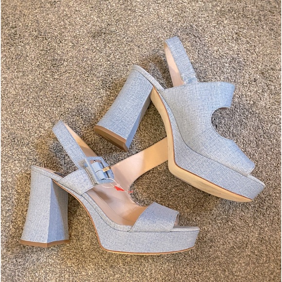 NWOT platform heels light wash denim - Picture 2 of 2